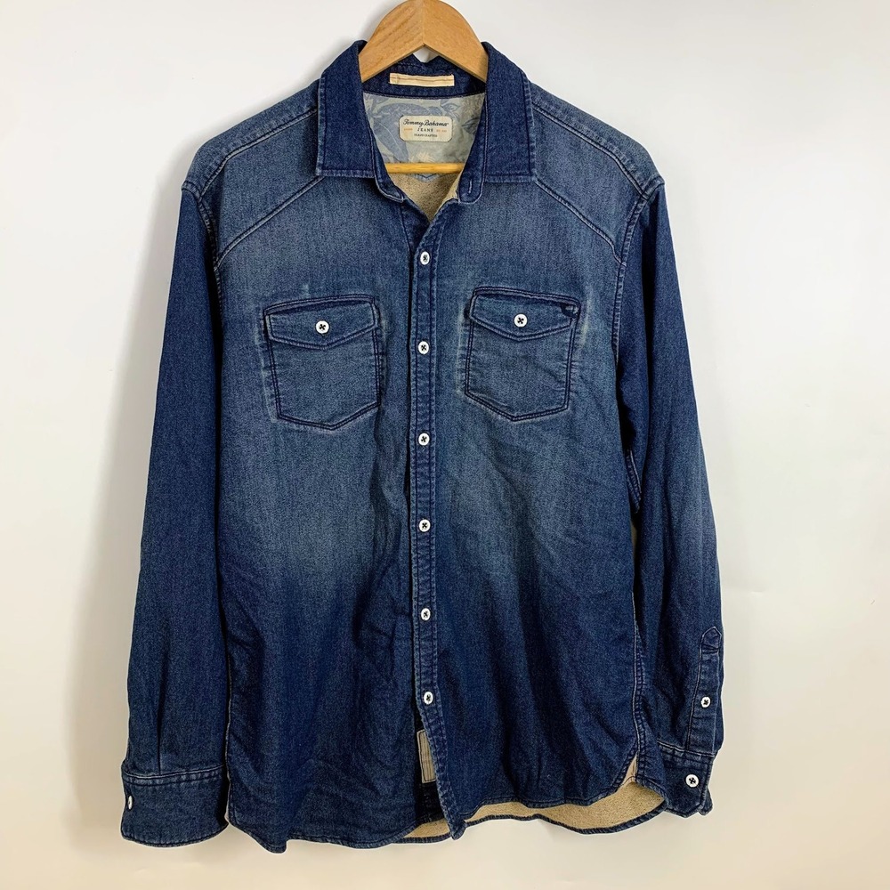 Tommy Bahama Jeans Mens Denim Western Shirt Long Sleeve Blue Wash‎ Size M